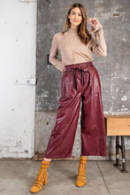 Load image into Gallery viewer, DEEP PLUM FAUX LEATHER WIDE LEG PANTS