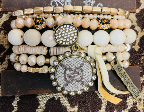 Nude and Tan Upcycle Stack w/Blessed Charm