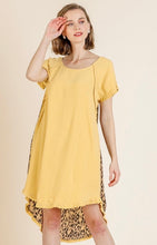 Load image into Gallery viewer, Short Sleeve Round Neck Animal Print Back Dress with High Low Fishtail Scoop Ruffle Hem