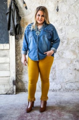 Mustard Mid Rise Skinny Frayed Jeans