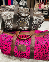 Load image into Gallery viewer, Pink Leopard Hair on Hyde Leather Up-Cycled Travel Bag