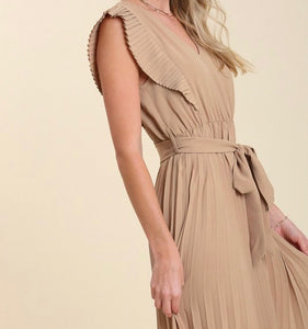 V-Neck Maxi Dress with Pleated Flutter Sleeves