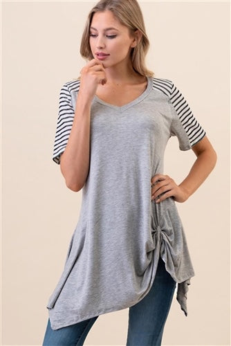 Stripe Sleeve Knot Top