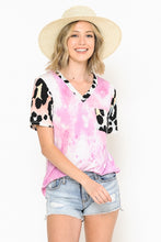 Load image into Gallery viewer, TIE DYE &amp; ANIMAL PRINT SLEEVES CONTRAST TOP