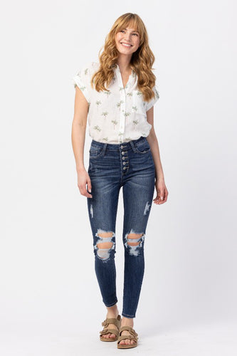 Hi-Rise Button Fly Cuff Skinny