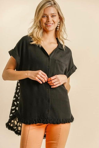 Black Mix Linen Top