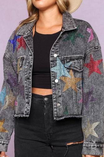 Rhinestone Star Boxy Denim Jacket