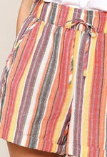 Load image into Gallery viewer, MULTI COLOR STRIPE PRINT LINEN SHORTS