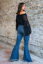 Load image into Gallery viewer, High Rise Flare Raw Hem Jeans