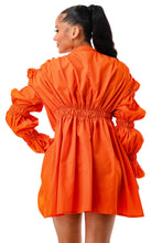 Load image into Gallery viewer, Ruched Long Puff Sleeve Mini Top Dress