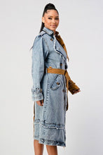Load image into Gallery viewer, Denim Color Block Trench Coat