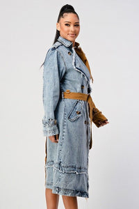 Denim Color Block Trench Coat