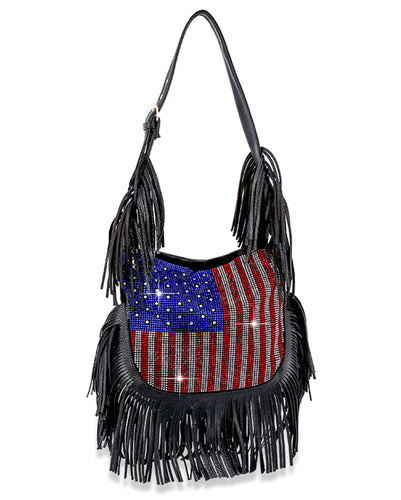 Flag Rhinestone Flag Bag with Fringe