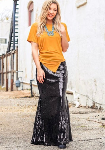 BLACK SEQUIN MAXI SKIRT