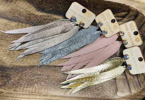 Leather Strip Earrings with Swarovski Crystal