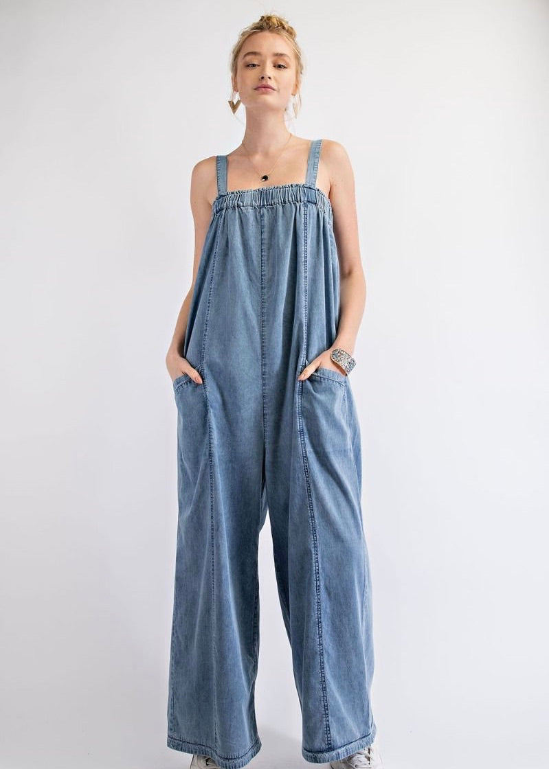 DARK WASHED DENIM JUMPSUIT/OVERALLS