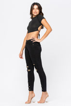 Load image into Gallery viewer, Black Destroyed Leopard Patch Skinny