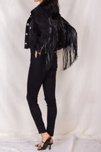 Load image into Gallery viewer, Black Fringe Denim Jacket