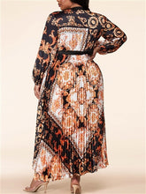 Load image into Gallery viewer, Gold Designer Printed Pleated Dress