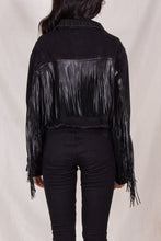 Load image into Gallery viewer, Black Fringe Denim Jacket