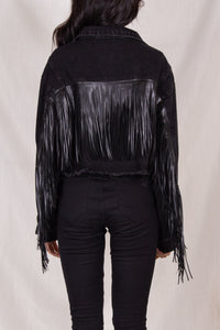 Black Fringe Denim Jacket