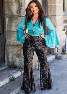 Black Sequin Flare Pants