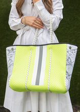 Load image into Gallery viewer, Neon Yellow and Grey Stripe Tote