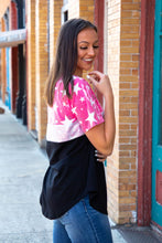 Load image into Gallery viewer, NEON TIE DYE STAR WITH SILVER SEQUIN AND SOLID BLACK BASIC COLOR BLOCK TOP
