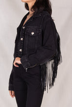 Load image into Gallery viewer, Black Fringe Denim Jacket