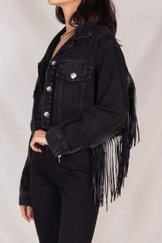 Black Fringe Denim Jacket
