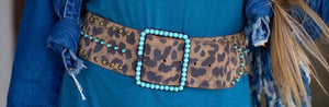 LEOPARD EXTRA WIDE BELT WITH TURQUOISE STONES
