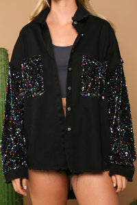 Sequin Color Block Twill Shacket