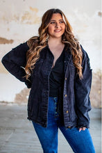 Load image into Gallery viewer, DISTRESSED BLACK STONE WASH DENIM JACKET