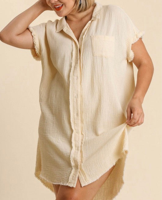 Collar Button Down Gauze Shirt Dress