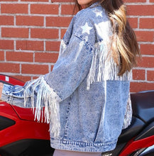 Load image into Gallery viewer, Fringe And Star Sequin Patch Denim Jacket