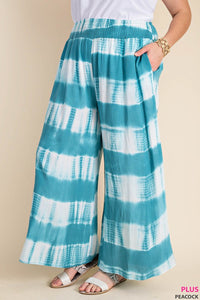 SOFT STRIPE TIE DYE RAYON FABRIC SMOCK WAIST PANTS