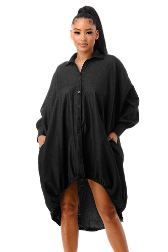 Oversize Shirt Denim Dress with Pockets