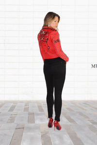 RED FAUX LEATHER STUD JACKET