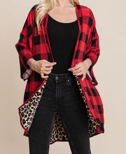 Load image into Gallery viewer, Buffalo Plaid Cardigan w/ leopard