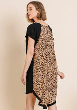 Load image into Gallery viewer, Short Sleeve Round Neck Animal Print Back Dress with High Low Fishtail Scoop Ruffle Hem