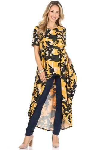 Yellow Camo High-low Knit Top