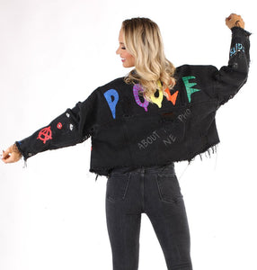 GRAFFITI BLACK DENIM JACKET