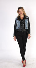 Load image into Gallery viewer, Leather Denim Jacket with Plaid