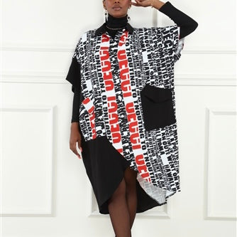 Graphic Text Oversized Mock Dress