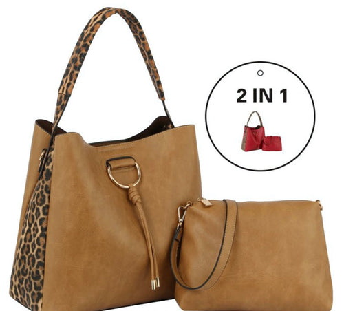 Tan 2-n-1 Bag with Leopard