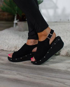 Black Wedge Shoe with side Studs