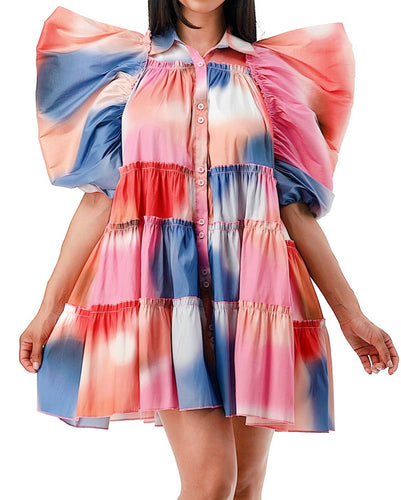 Tie Dye Balloon Flare Shirt Dress