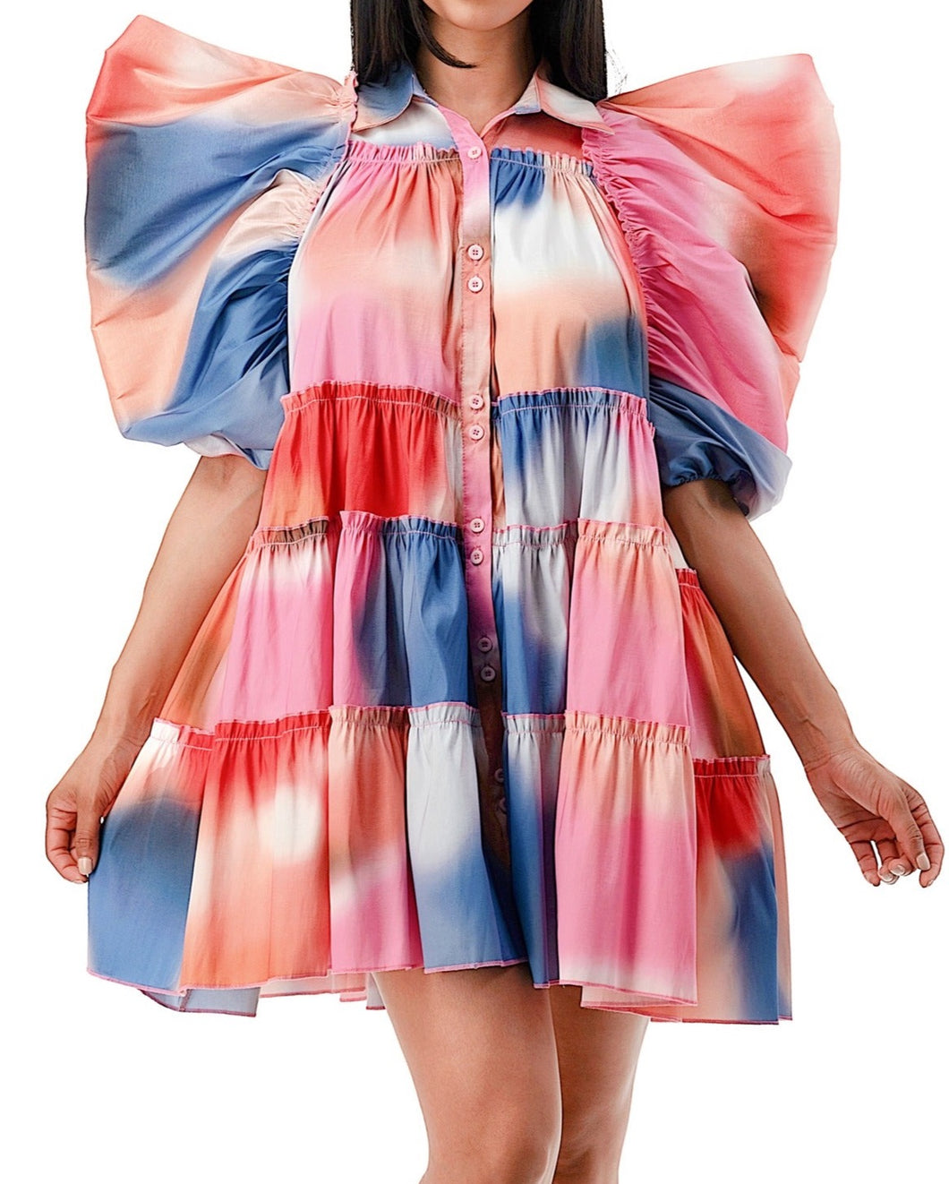 Tie Dye Balloon Flare Shirt Dress