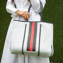 Load image into Gallery viewer, White and Red Stripe Tote