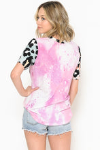 Load image into Gallery viewer, TIE DYE &amp; ANIMAL PRINT SLEEVES CONTRAST TOP